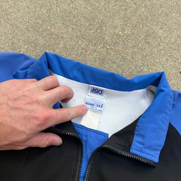 Men's Vintage 80's Asics Gore-Tex Black Blue Lined Zip Running Track Jacket Sz M - Picture 6 of 6